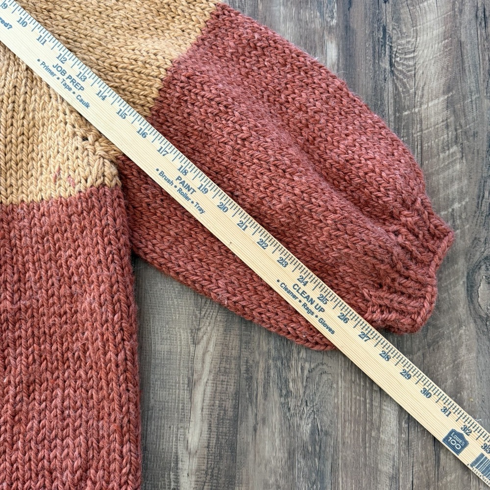 VTG Wool Sweater Hand Knit Chunky Cream beige Brown Tan est. Size XL  Oversized - Picture 5 of 7